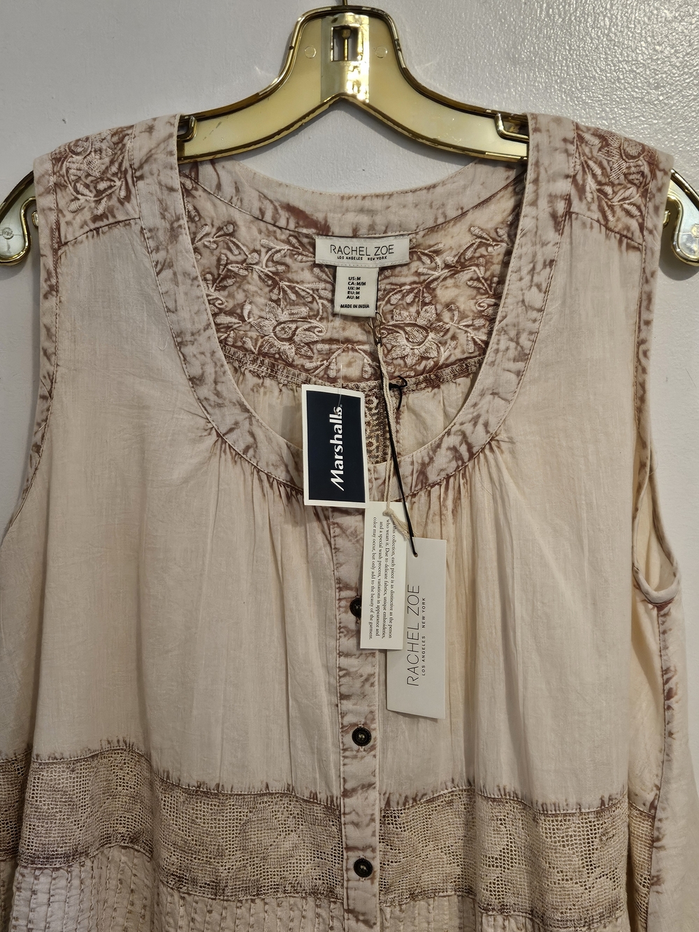 Rachel Zoe Cream and Blush Patchwork Button-Front Camisole - Picture 9 of 9